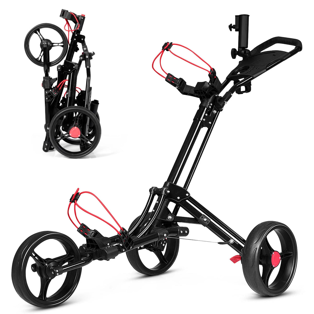 Foldable 3 Wheel Steel Golf Push Cart with Umbrella Holder K1762