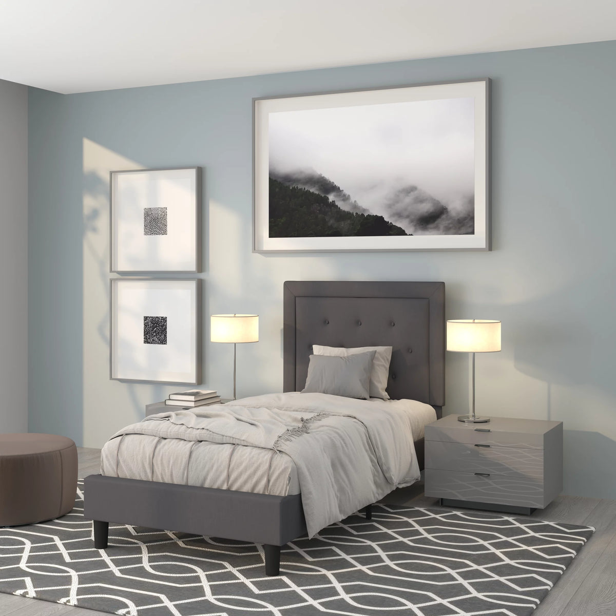Twin Size Tufted Upholstered Platform Bed M680075