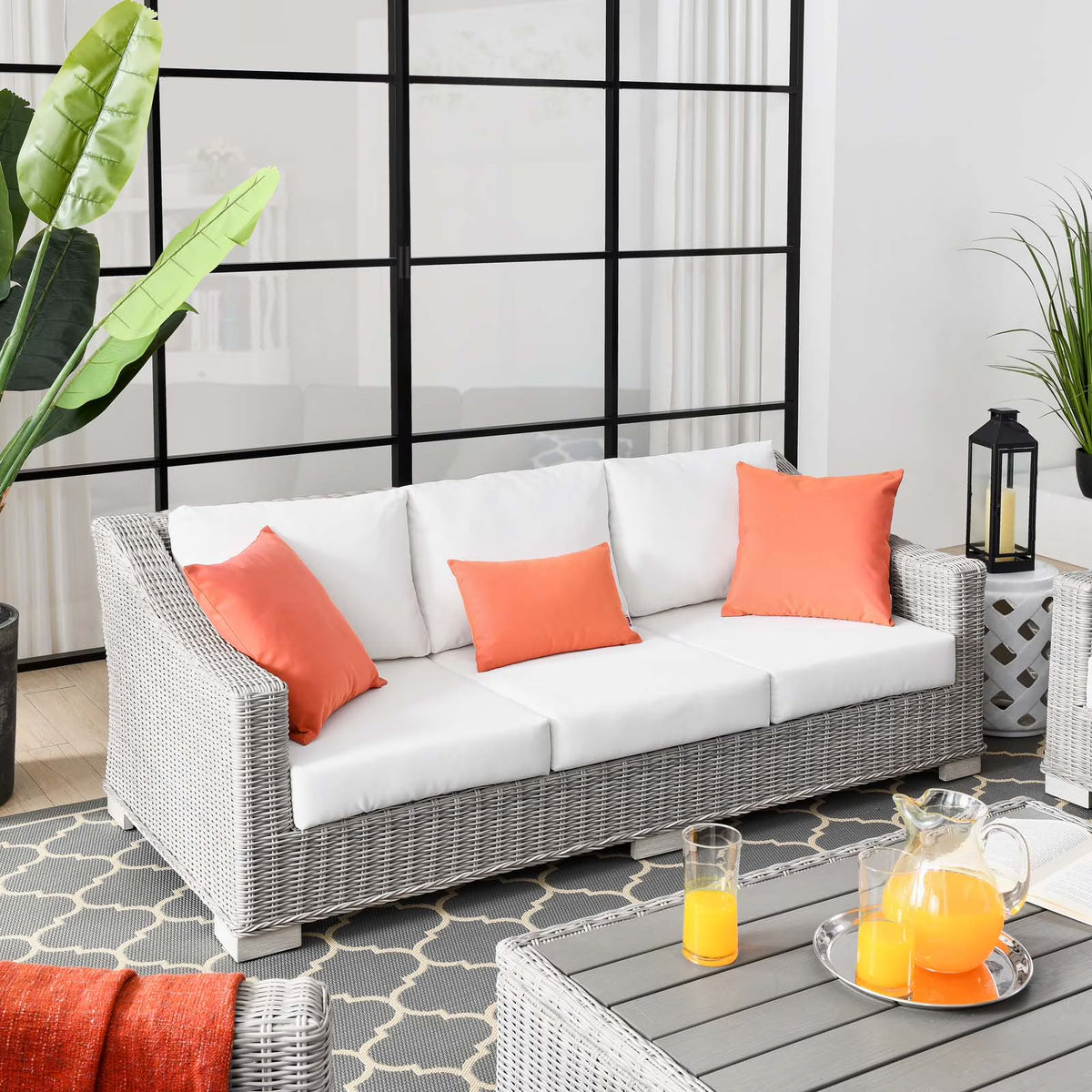 Light Gray Wicker Rattan Outdoor Sofa K172121