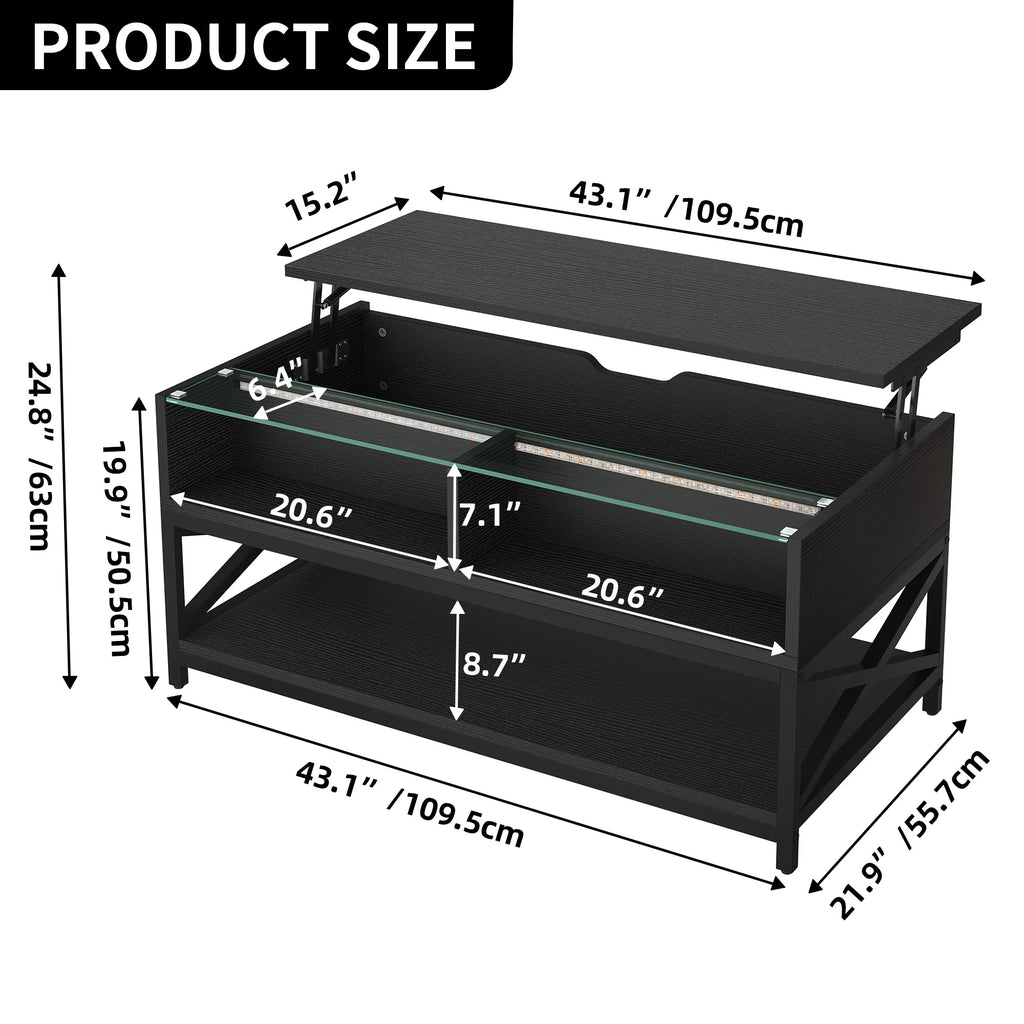 Black Lift Top Coffee Table with Storage H629