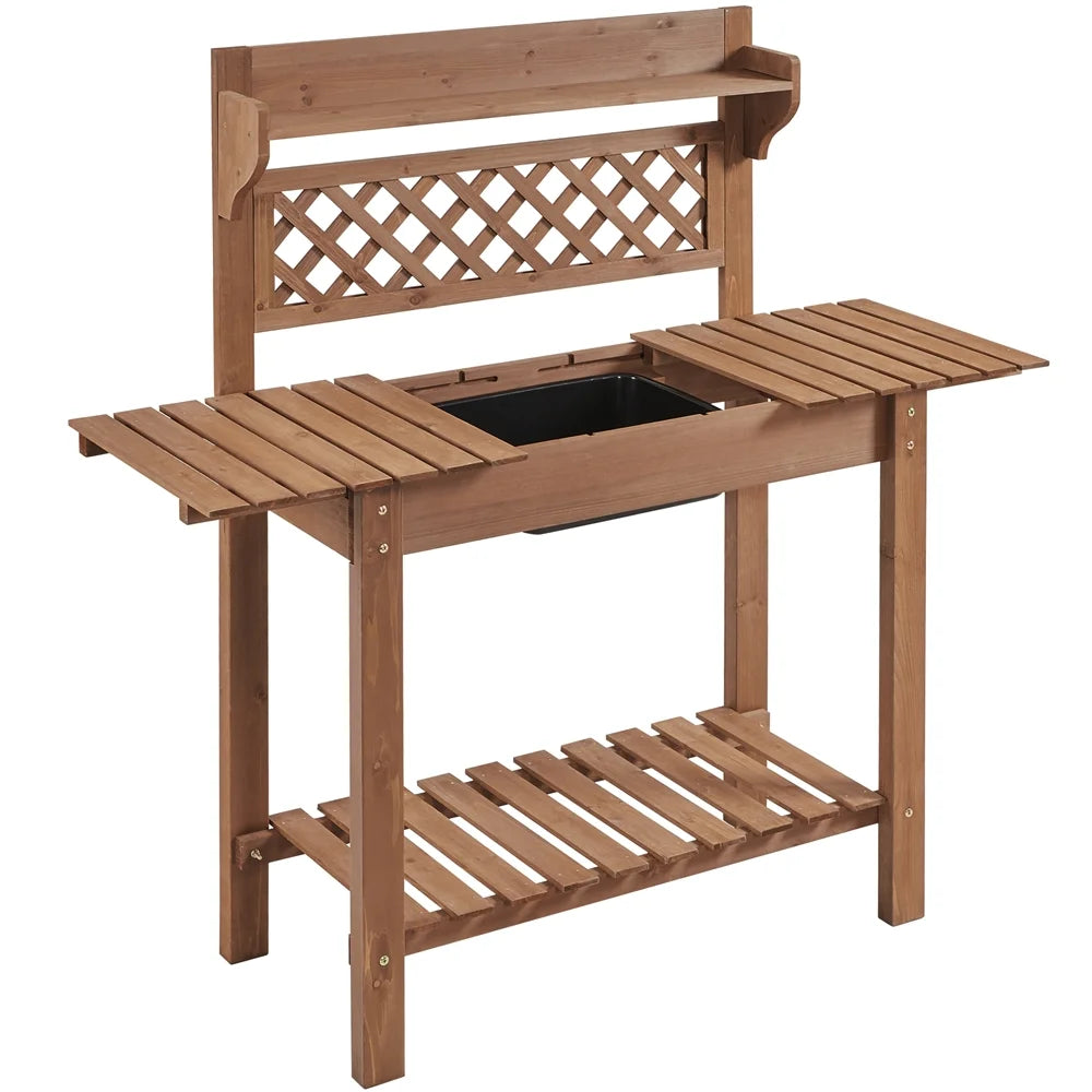 Wooden Potting Bench with Sliding Tabletop B512773