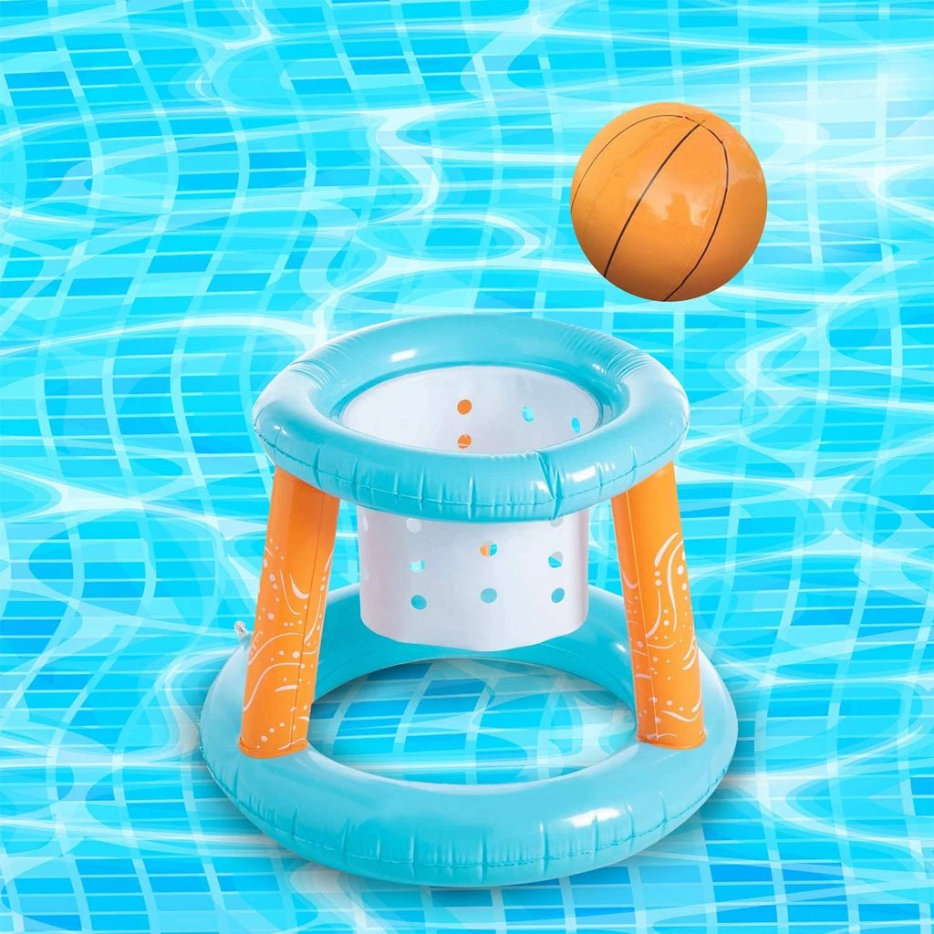 Light Blue Inflatable Pool Game Set with Volleyball Net, Basketball Hoops and Balls D5216