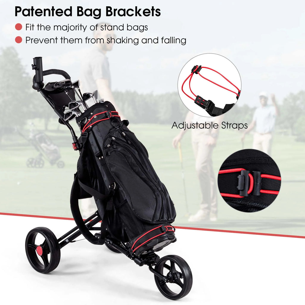 Foldable 3 Wheel Steel Golf Push Cart with Umbrella Holder K1762