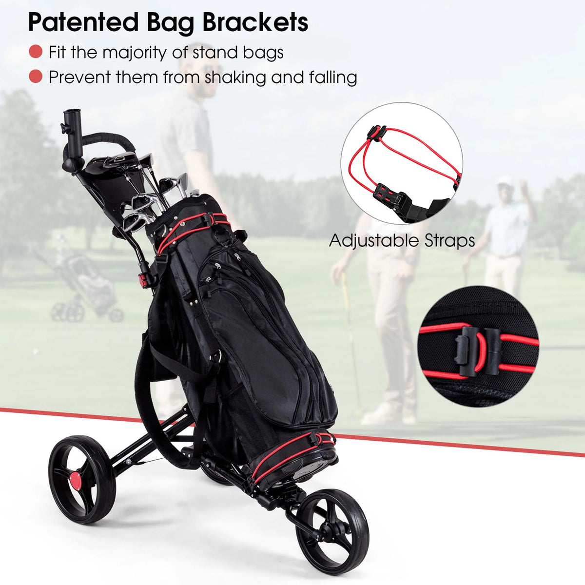 Foldable 3 Wheel Steel Golf Push Cart with Umbrella Holder K1762