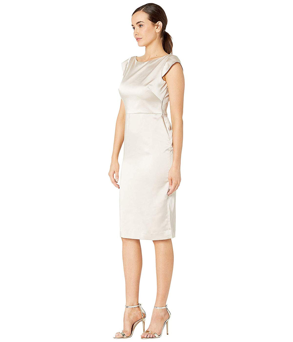 Champagne Stretch Satin Sheath Dress with Bow Back Detail C523