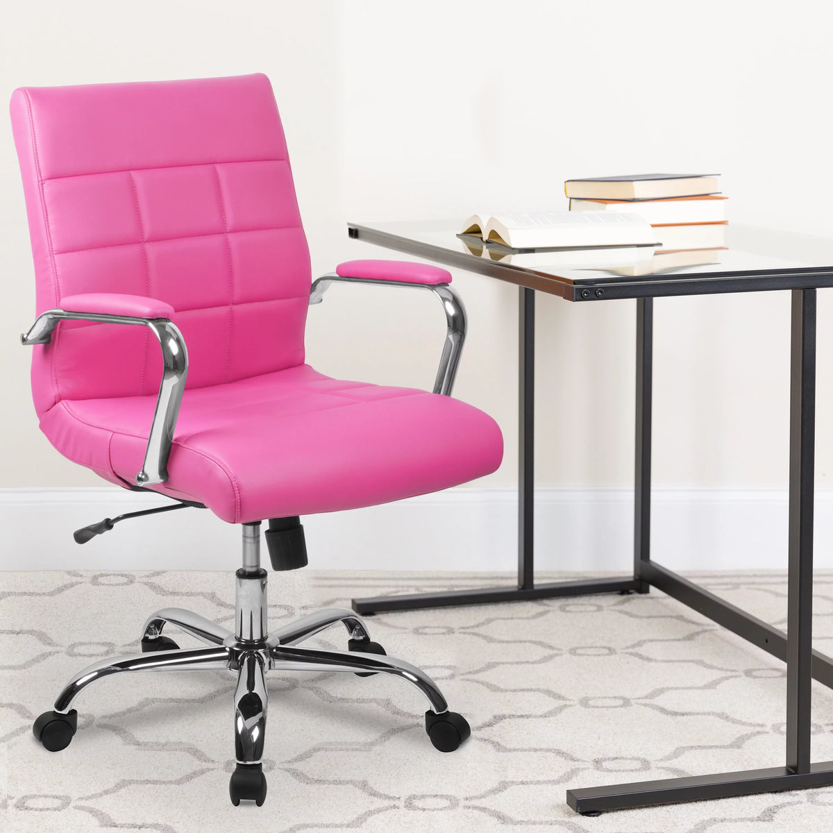 Pink Vinyl Mid-back Swivel Office Chair D9157