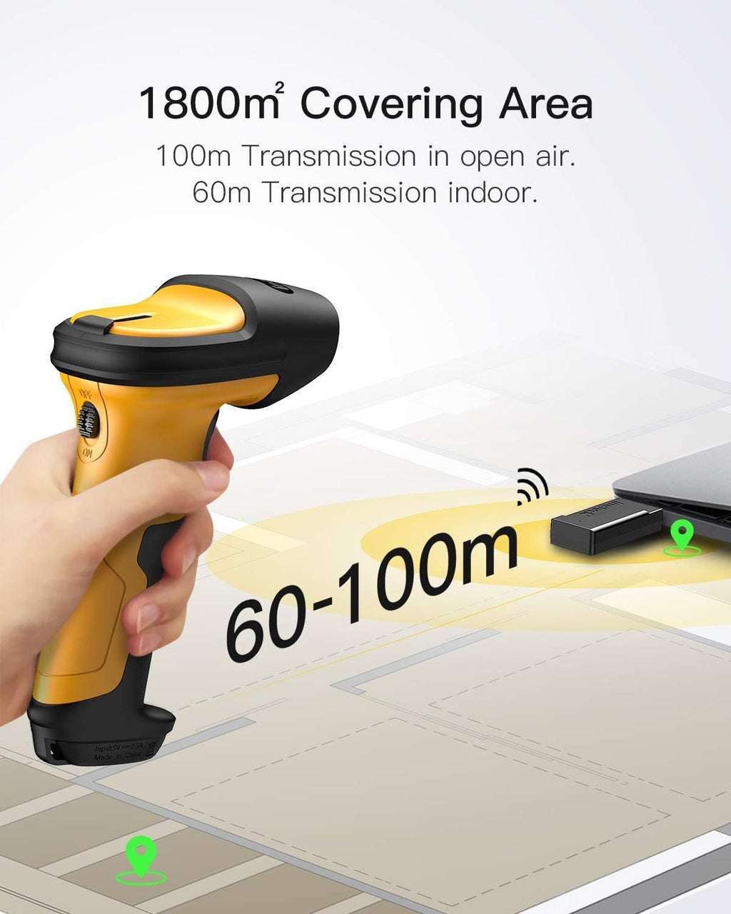 Wireless Barcode Scanner, 2.4 GHz, 2600mAh, 60M Range, Pack of 2 K7624
