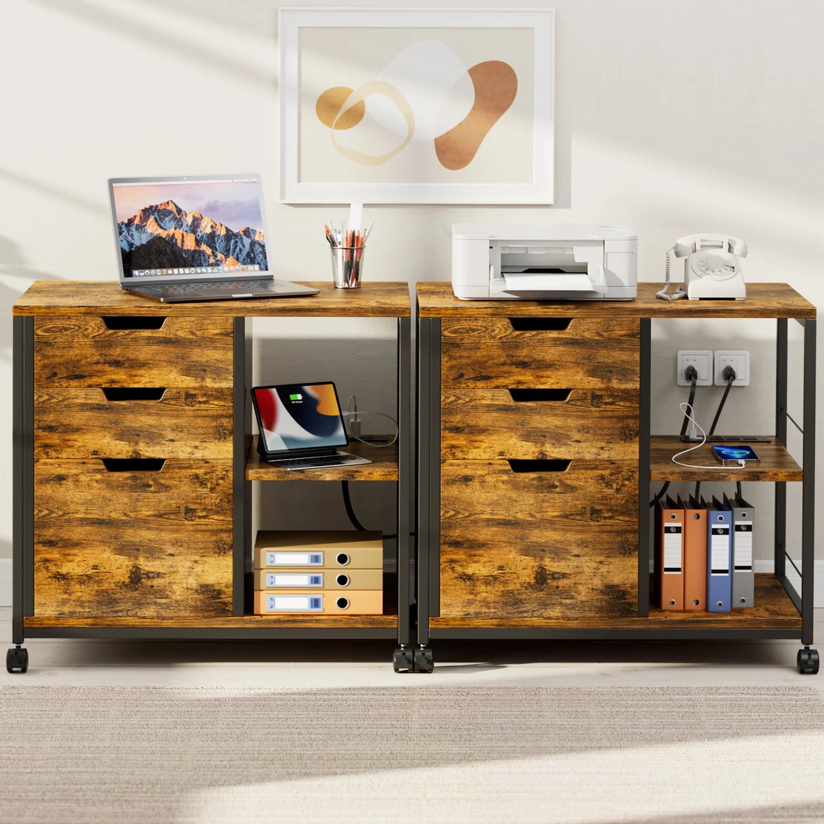 Rolling Wooden File Cabinet with 3 Drawers X945
