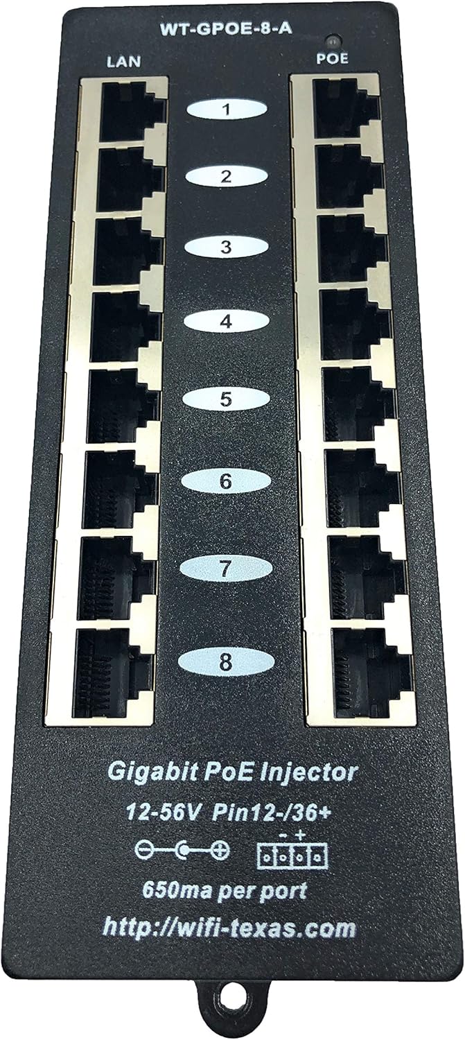 8 Port Gigabit Passive PoE Injector with 48 Volt 60 Watt Power Supply S72637