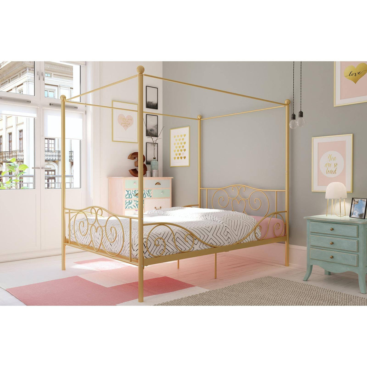 Gold Full Size Metal Canopy Bed Frame B5264