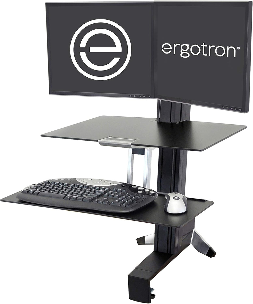 Black Sit Stand Dual Monitor Standing Desk Converter with Worksurface K869