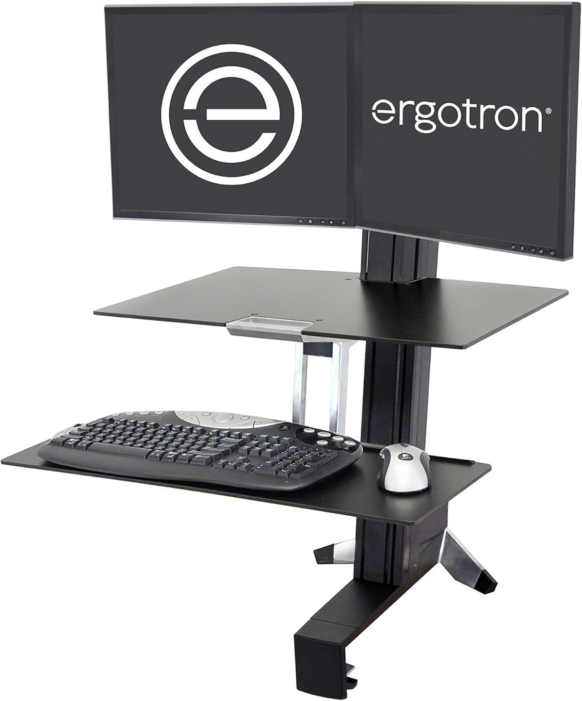 Black Sit Stand Dual Monitor Standing Desk Converter with Worksurface K869