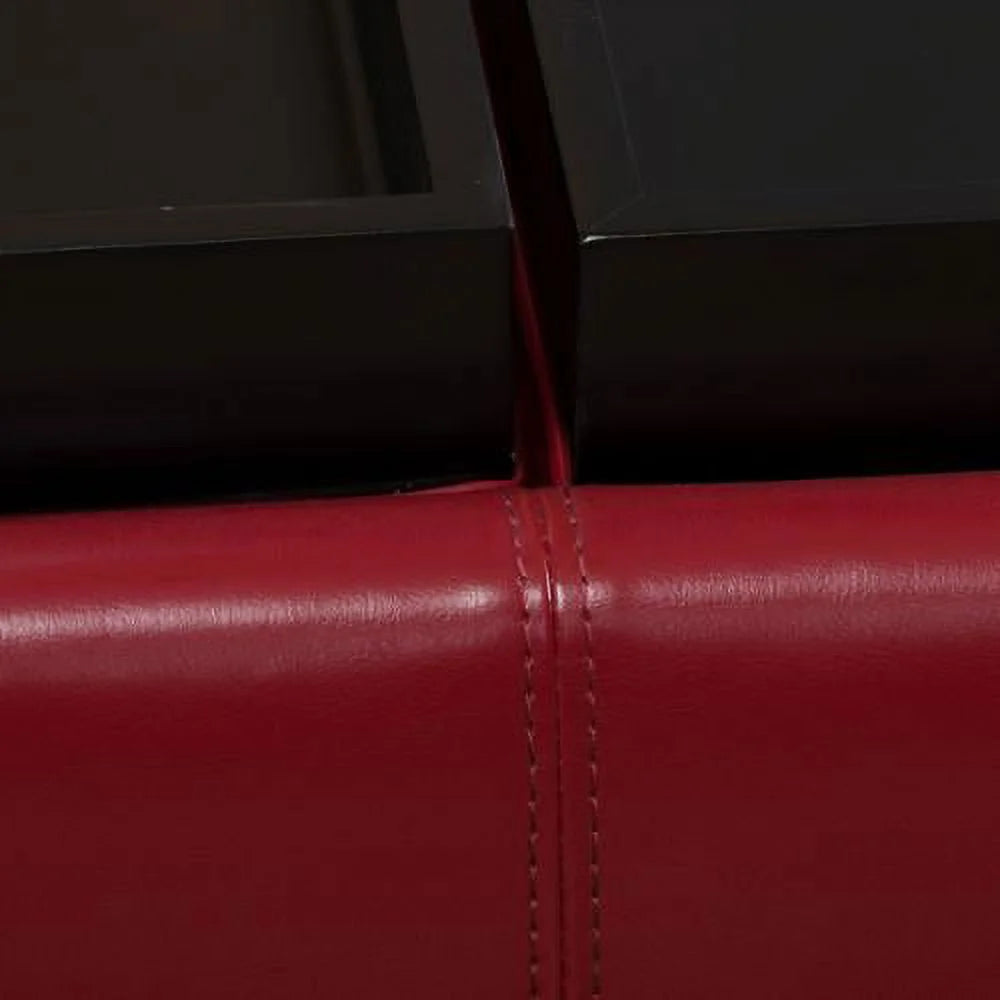 Red and Dark Brown Faux Leather Storage Ottoman D59902