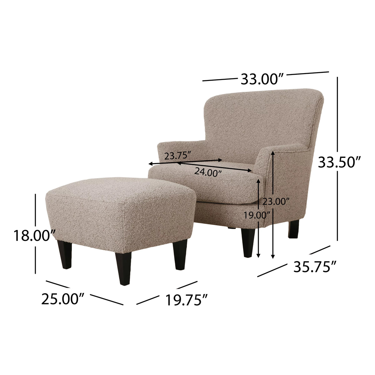 Boucle Upholstered Club Chair and Ottoman Set Y48436