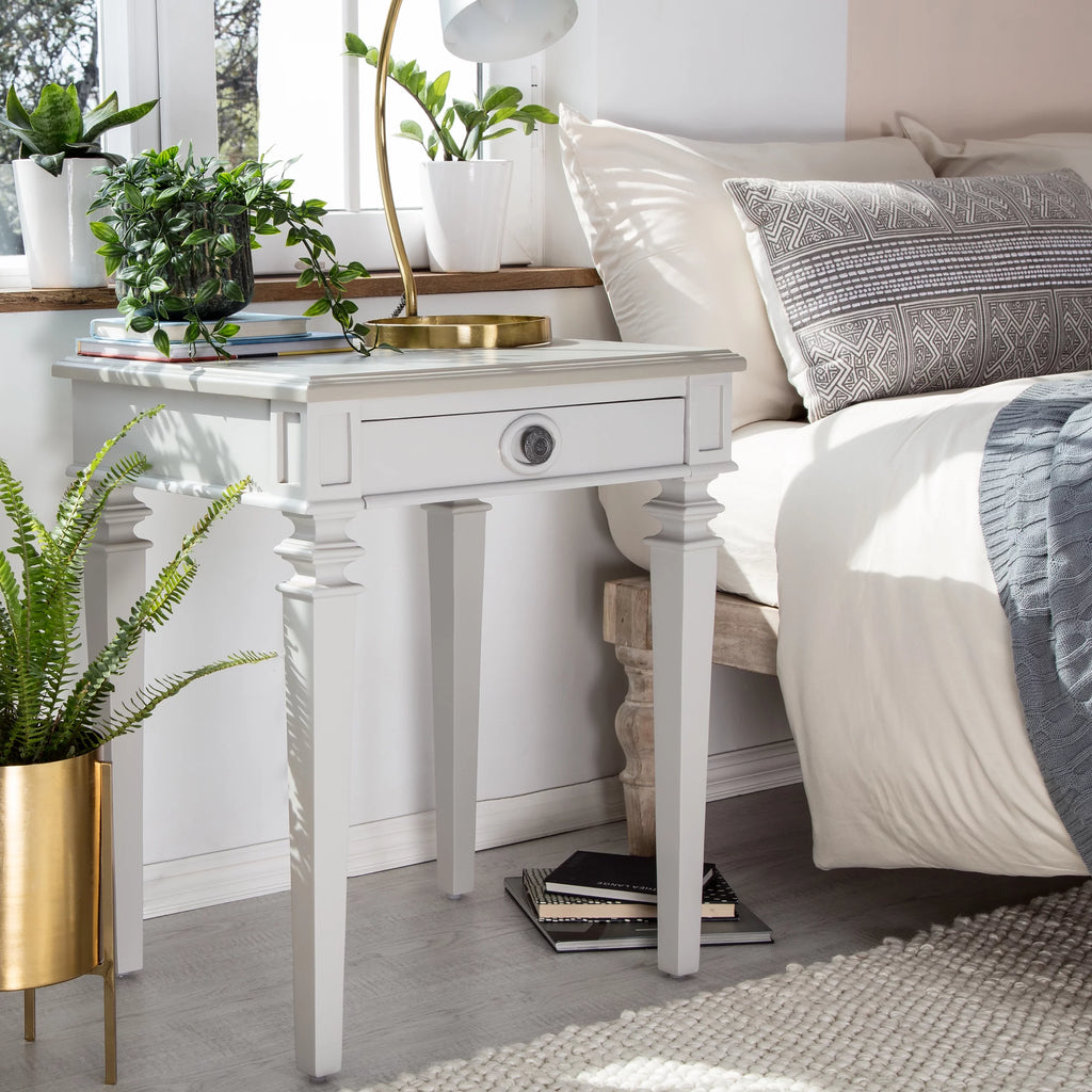 Light Gray Solid Wood End Table Nightstand with Drawer D25661