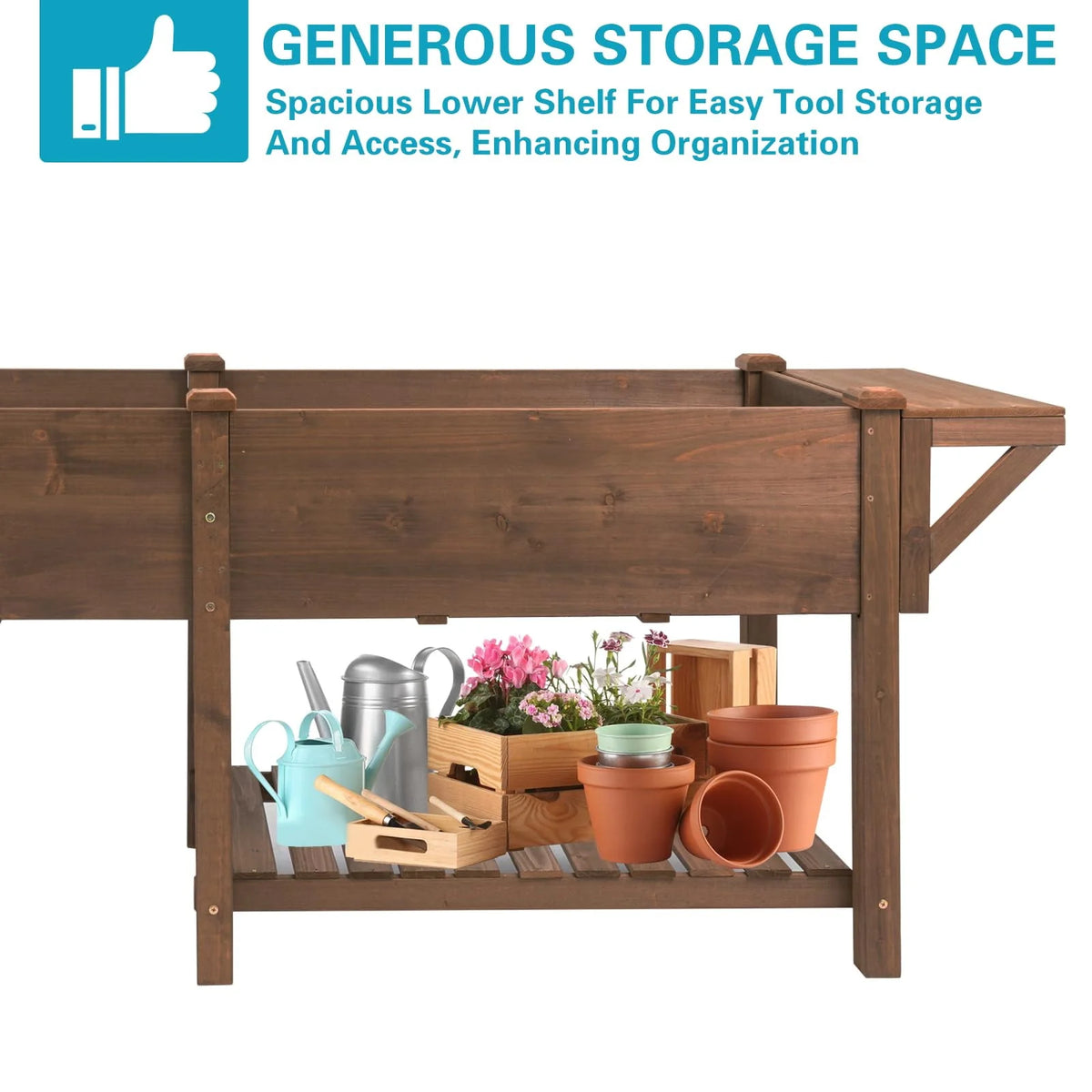Raised Garden Bed with Legs, Lockable Wheels, Storage Shelf, Liner D5303