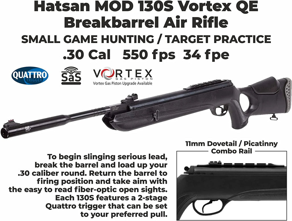 Hatsan Mod 130S Vortex QE .30 Cal Break Barrel Air Rifle and Pellets and Hat Bundle Z3971