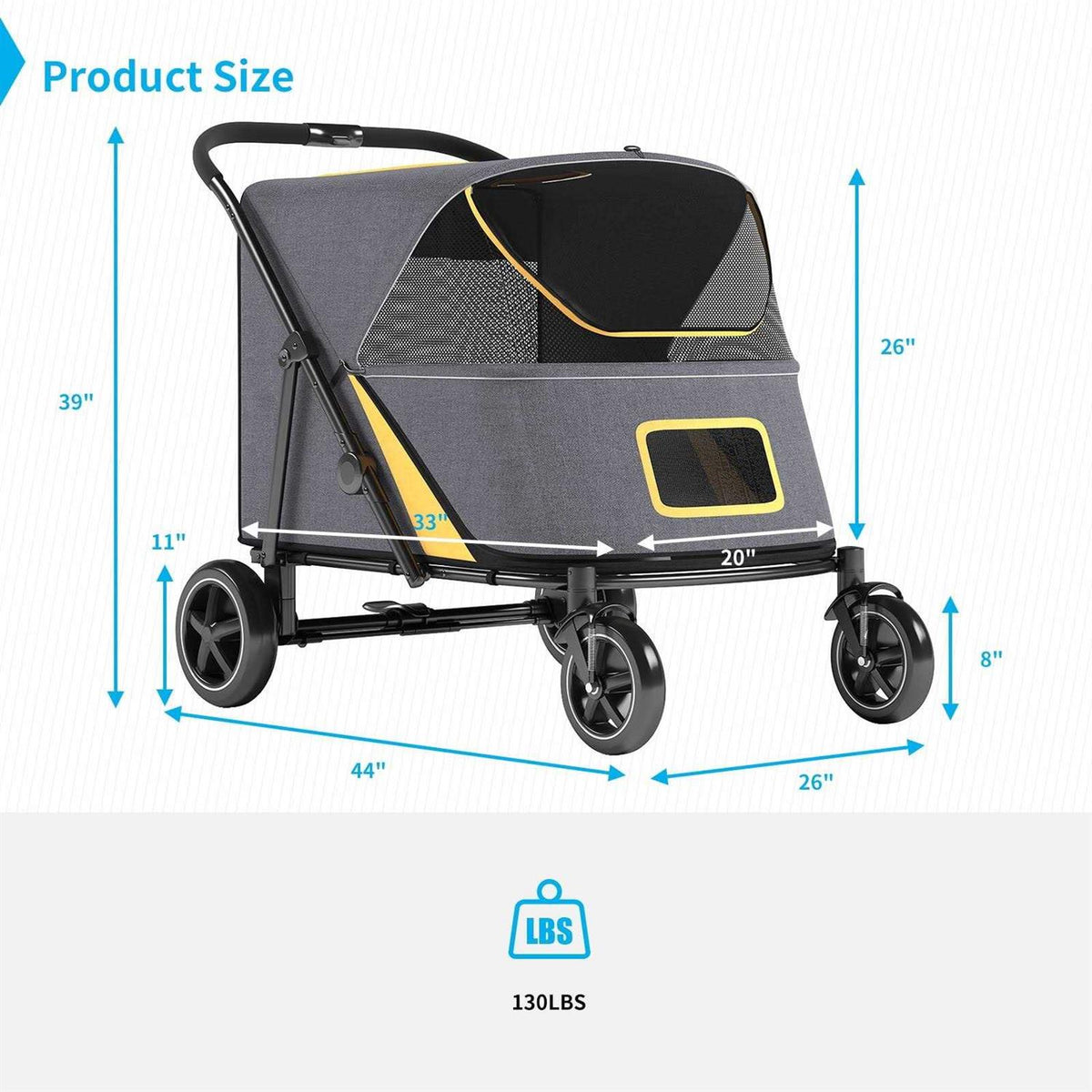 Pet Stroller with Brakes and Storage Pocket X84638
