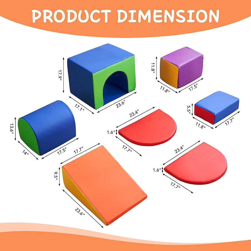 Foam Climbing Blocks for Toddlers, 7Pcs with Tunnel W585501