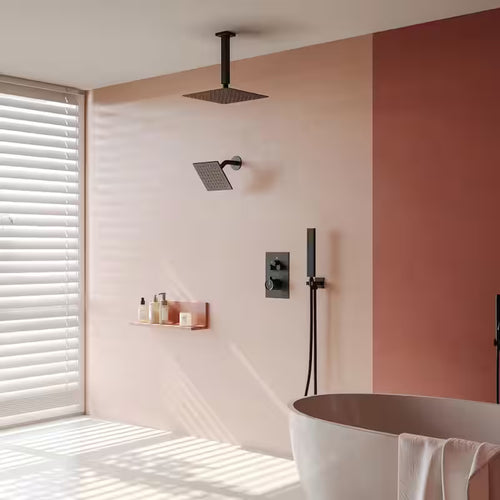 12 in. 6 in. Rainfall Wall and Ceiling Mount 2.5 GPM Fixed and Handheld Shower Head Matte Black I8030