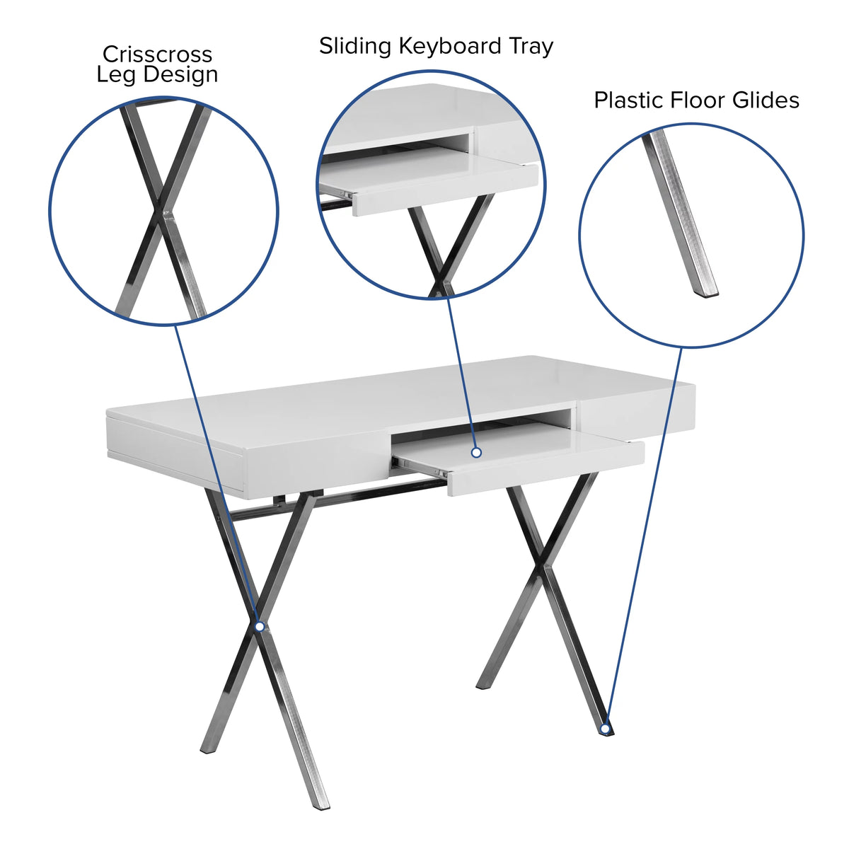 White Computer Desk with Keyboard Tray and Drawers Q94891