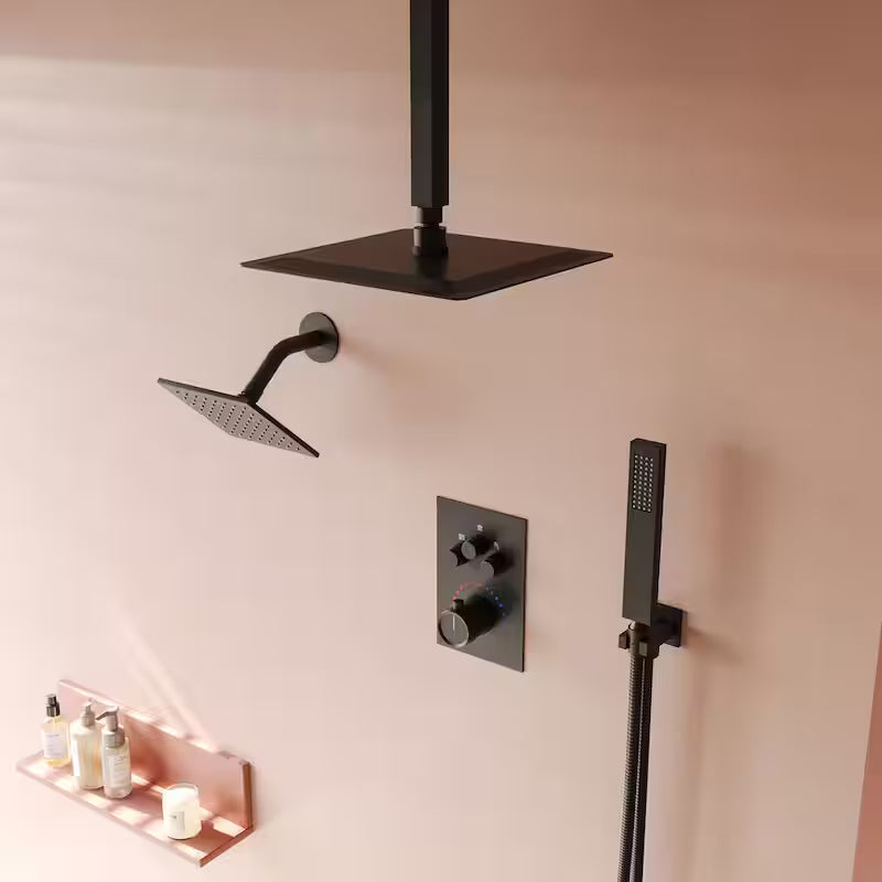 12 in. 6 in. Rainfall Wall and Ceiling Mount 2.5 GPM Fixed and Handheld Shower Head Matte Black I8030