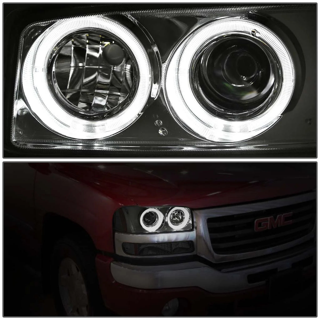 Chrome Housing Dual Halo Ring Projector Headlight and Bumper Lamp 4pc E841741