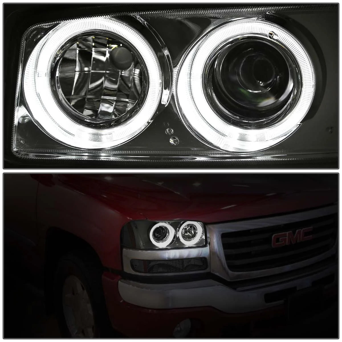 Chrome Housing Dual Halo Ring Projector Headlight and Bumper Lamp 4pc E841741