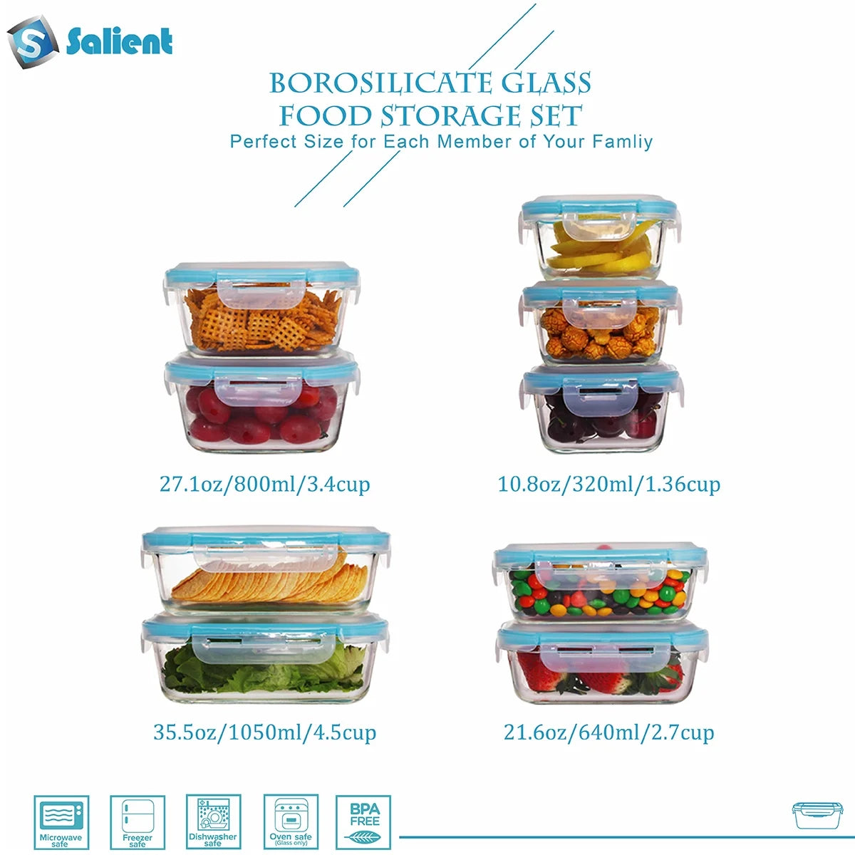 18pc Glass Containers Set with Lock Tight Lids P5179