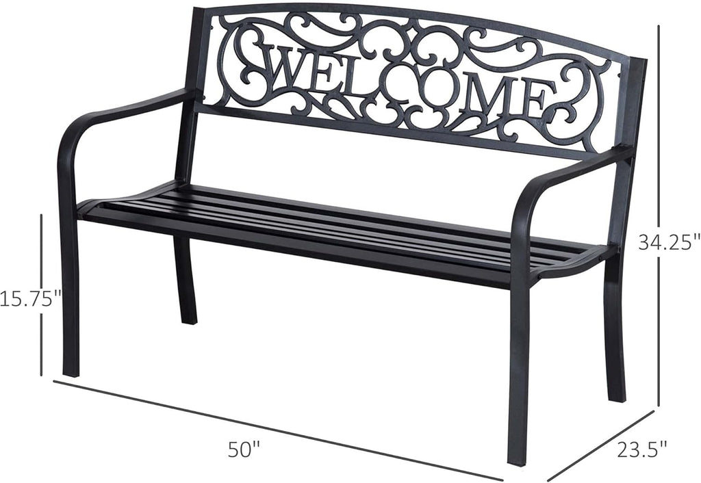 50 2-Person Garden Bench Loveseat with Cast Iron Decorative Vines L909153