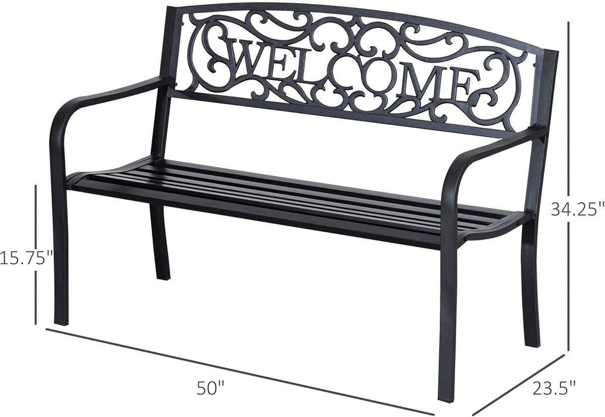 50 2-Person Garden Bench Loveseat with Cast Iron Decorative Vines L909153