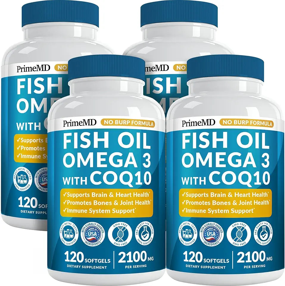 Omega 3 Fish Oil 2100mg with Vitamins D3 & K2 and CoQ10 120 Count Pack of 4 X8368