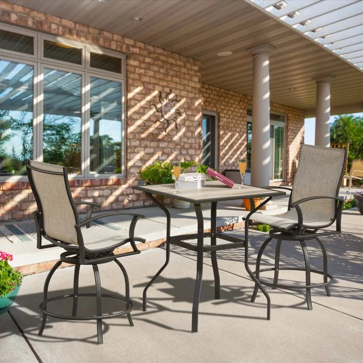 3 Piece Swivel Bar Stools and Table Patio Bistro Set V60991