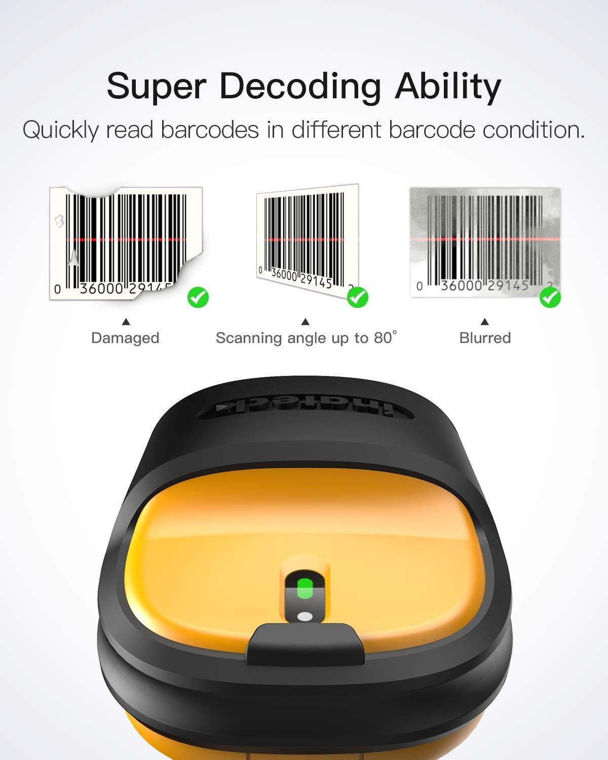 Wireless Barcode Scanner, 2.4 GHz, 2600mAh, 60M Range, Pack of 2 K7624