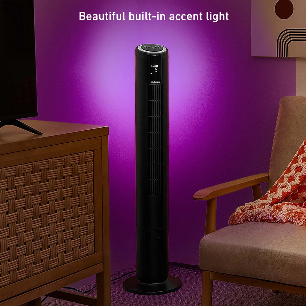 42 Oscillating Digital Tower Fan with Remote Control, Black Q6675