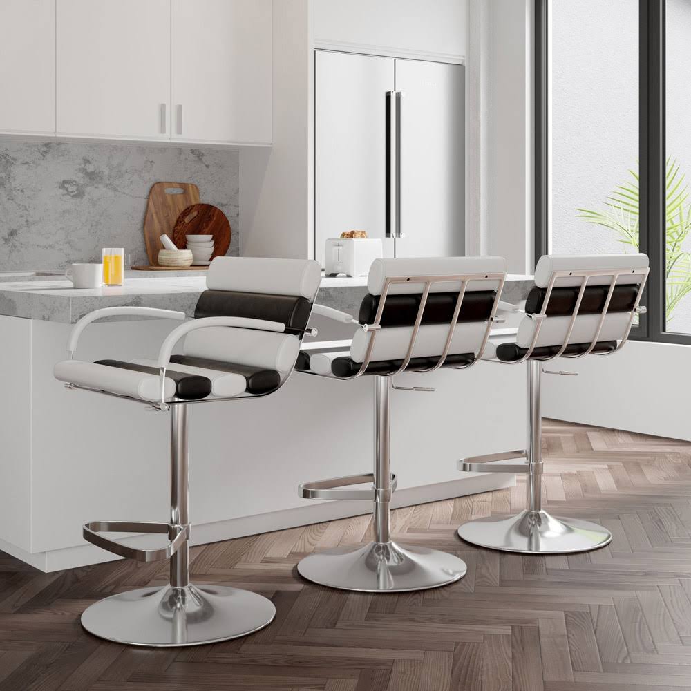 Black and White Adjustable Height Swivel Bar Stool with Chrome Base O87780