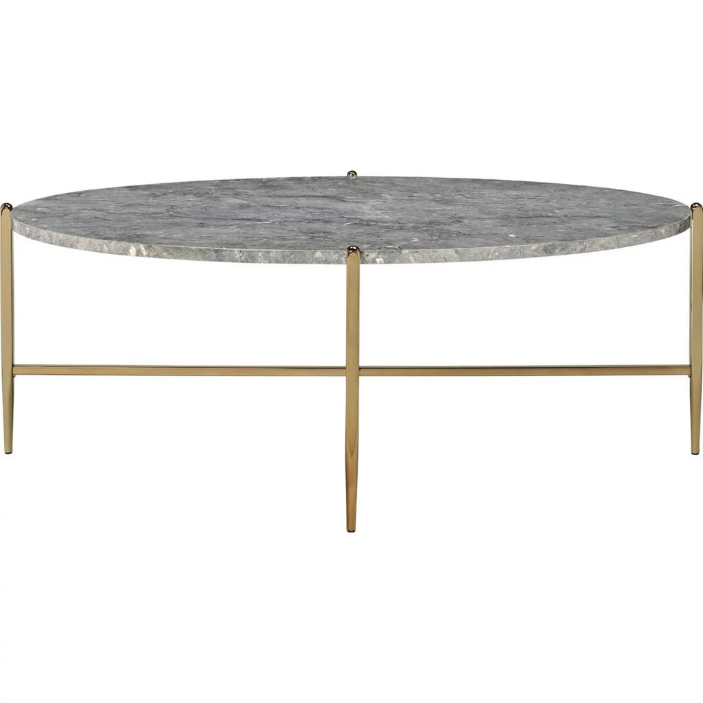 Gray and Gold Oval Marble Top Coffee Table P209